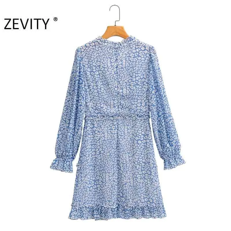 Women sweet agaric lace printing casual slim Dress Female long sleeve chiffon Vestidos back zipper ruffles Dresses DS4315 210420