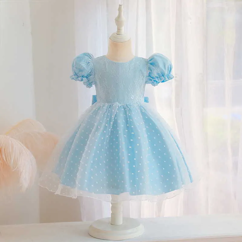 Sommer Teenager Mädchen Kleid Kurze Puffärmel Prinzessin Geburtstag Klavier Performance Kinderkleidung E986 210610