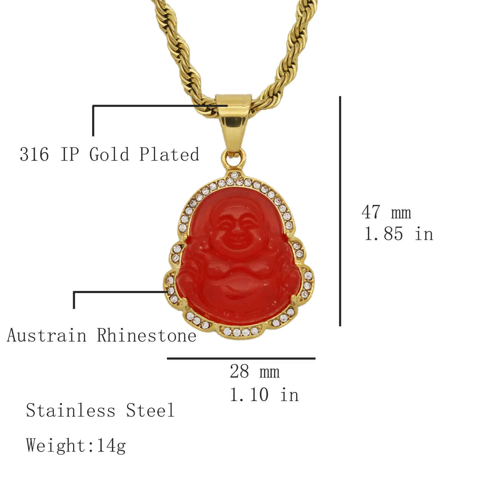 Gröna jade smycken skrattar Buddha Pendant Chain Halsband för kvinnor rostfritt stål 18K guldpläterad amulett tillbehör Mödrar DAY2908