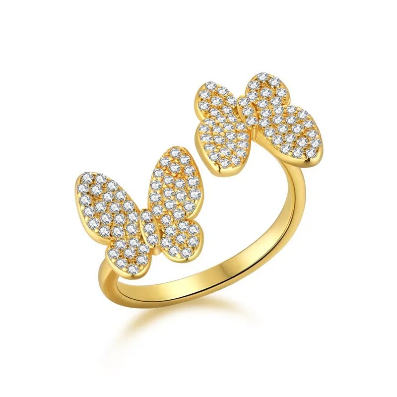 Openings Ajustable Graceful Butterfly Designer Anelli donna S925 Sterling Silver 5A Cubic Zirconia 18K Designer Gold Ring Fashi2657