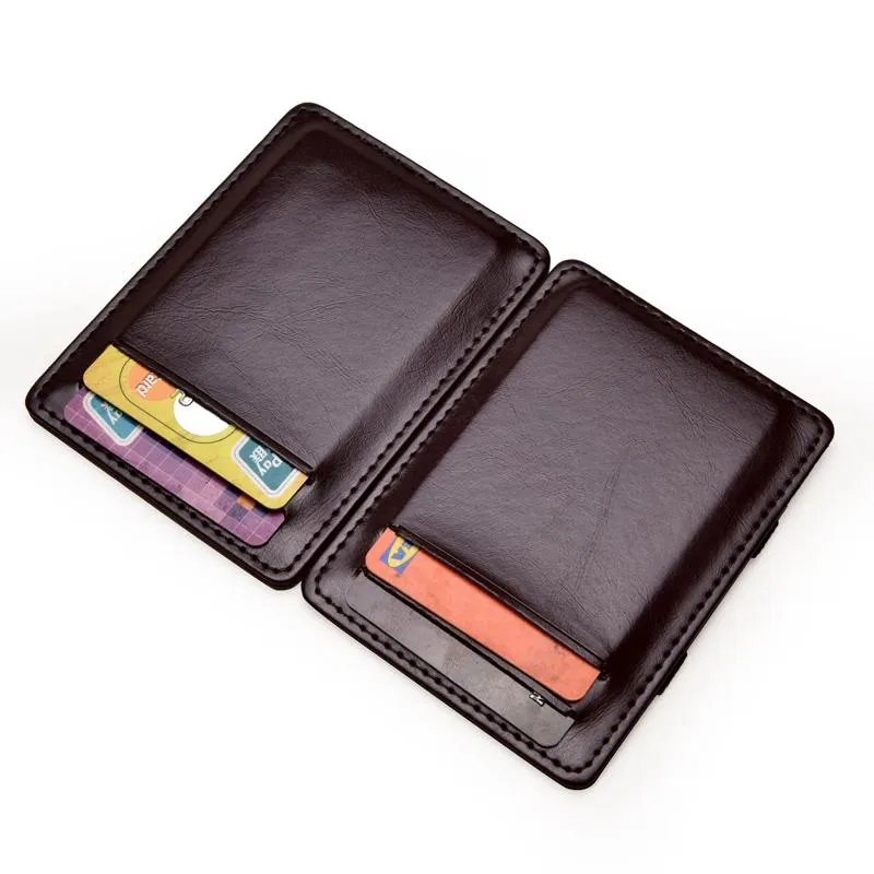 Wallets Thin Vertical Men Magic Wallet Small PU Leather Elastic Ribbon Purse Mini Solid ID Card Holder Bank Case For Man261S