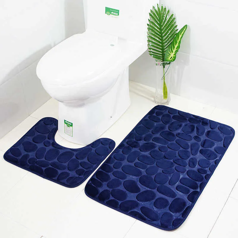 Embossing Bath Mat for Bathroom Memory Foam Shower Carpet Mat Toilet Rugs Shower Room Lid Cover Toilet Mat Bathroom Floor Pad 210724