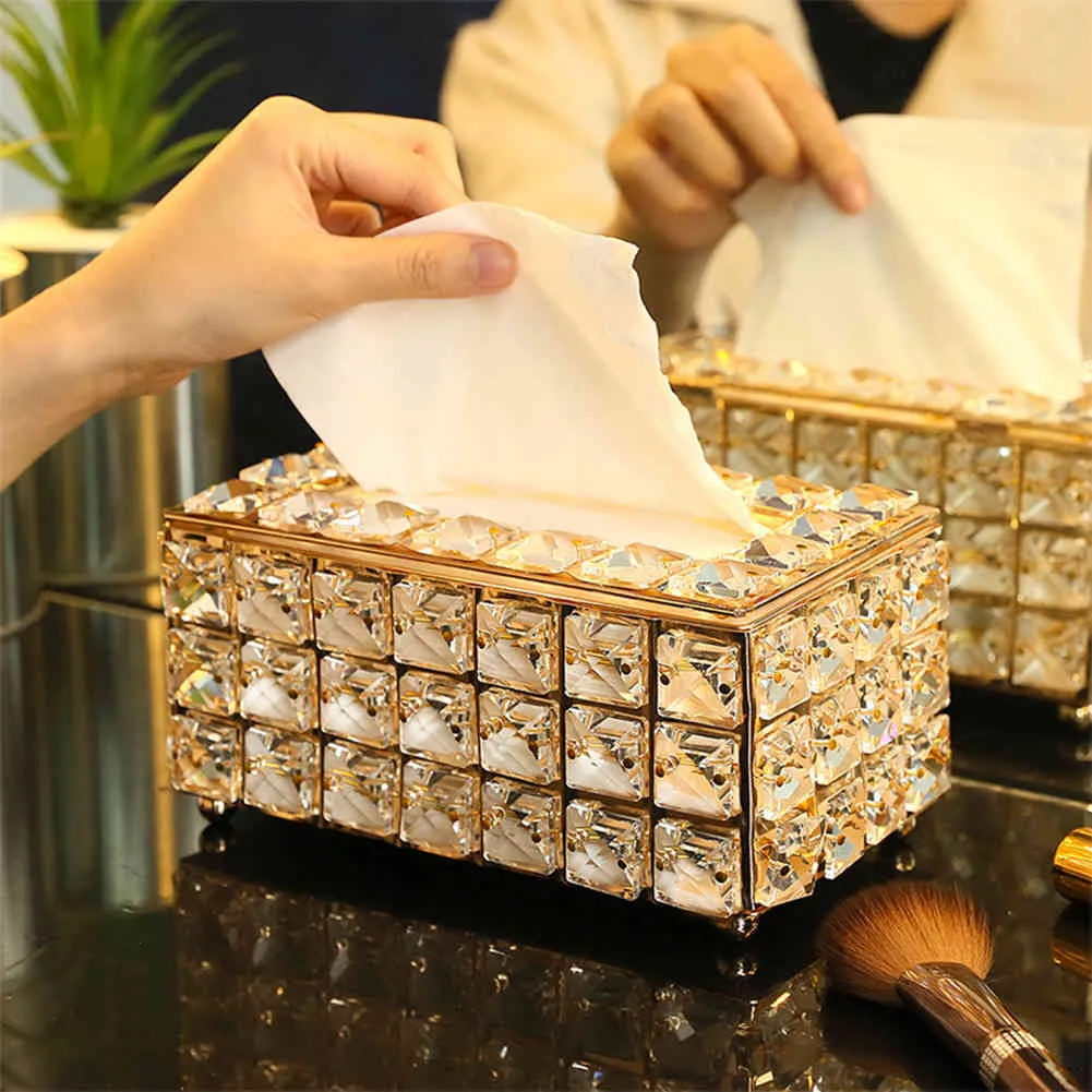 European-style Square Crystal Tissue Box Paper Rack Office Table Accessories Facial Case Holder Napkin Tray for Home Hotel Car