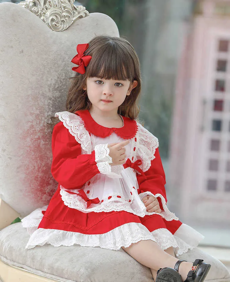 Spanish Style Girls Alice Princess Lotia Dress Children Spain Boutique Long Sleeve Cotton Dresses Baby Birthday Party Frock 210615