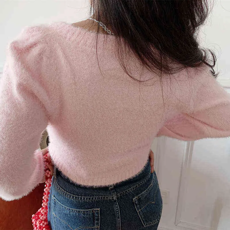 Fall long sleeve top woman sweaters korean knitted cropped cardigan women Christmas sweater vintage flower cardigan fuzzy 211103