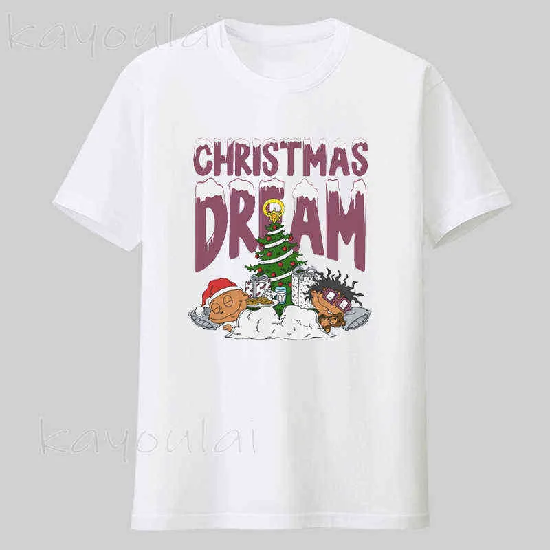 고품질 하라주쿠 그래픽 인쇄 T 셔츠 짧은 크리스마스 꿈 유니섹스 사용자 정의 인쇄 그래픽 슬리브 라운드 칼라 티셔츠 G1217