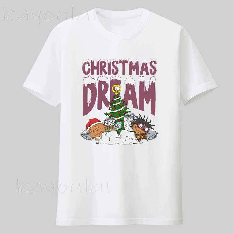 T-shirt con stampa grafica Harajuku di alta qualità T-shirt corta con stampa grafica personalizzata da sogno di Natale unisex G1217