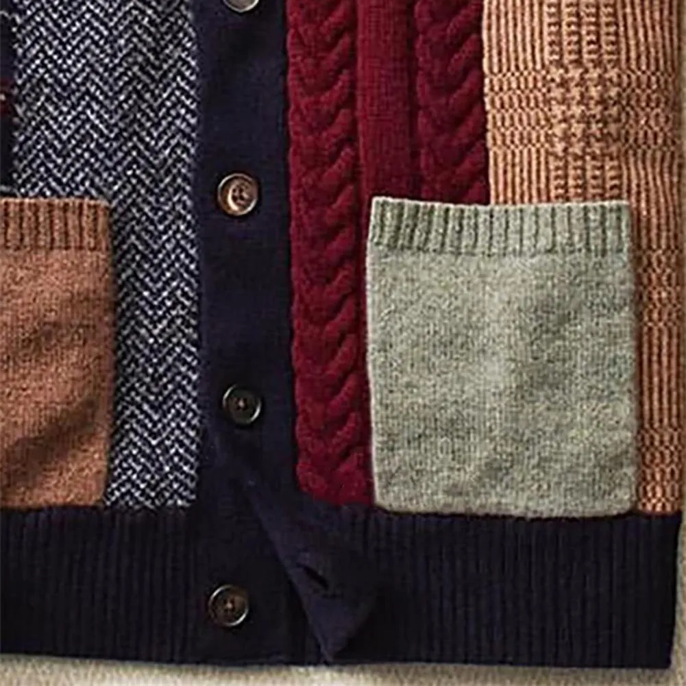 Hommes automne hiver longue décontracté chaud tricot pull manches boutons Cardigan ethnique Patchwork manteau pull