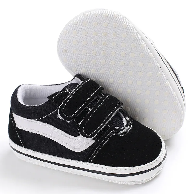 Belle nouveau-né bébé fille garçon semelle souple chaussure anti-dérapant toile baskets formateurs Prewalker noir blanc 0-18M