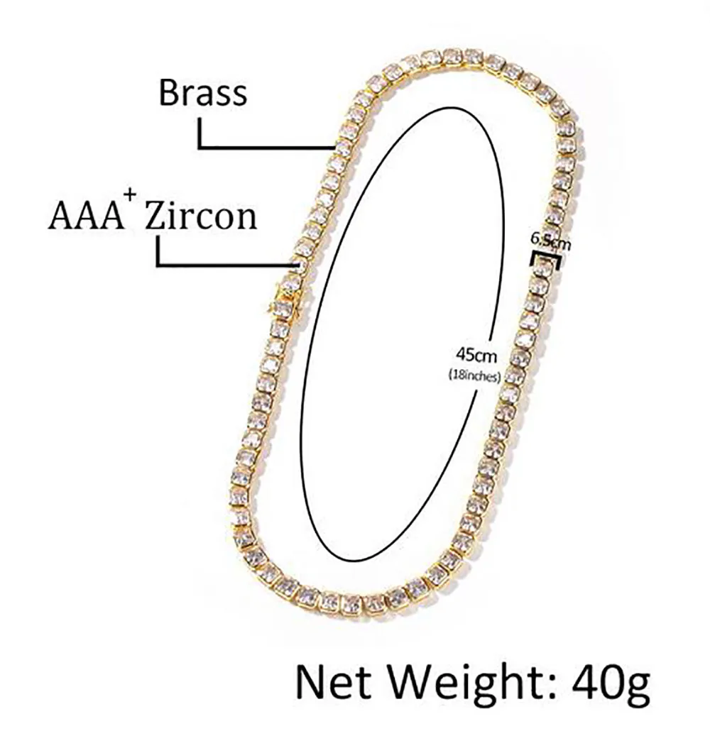 6mm 1 linha solitaire tênis corrente colar acabamento prata laboratório diamantes zircão cúbico brinco masculino feminino presente jóias 16-22inch200r