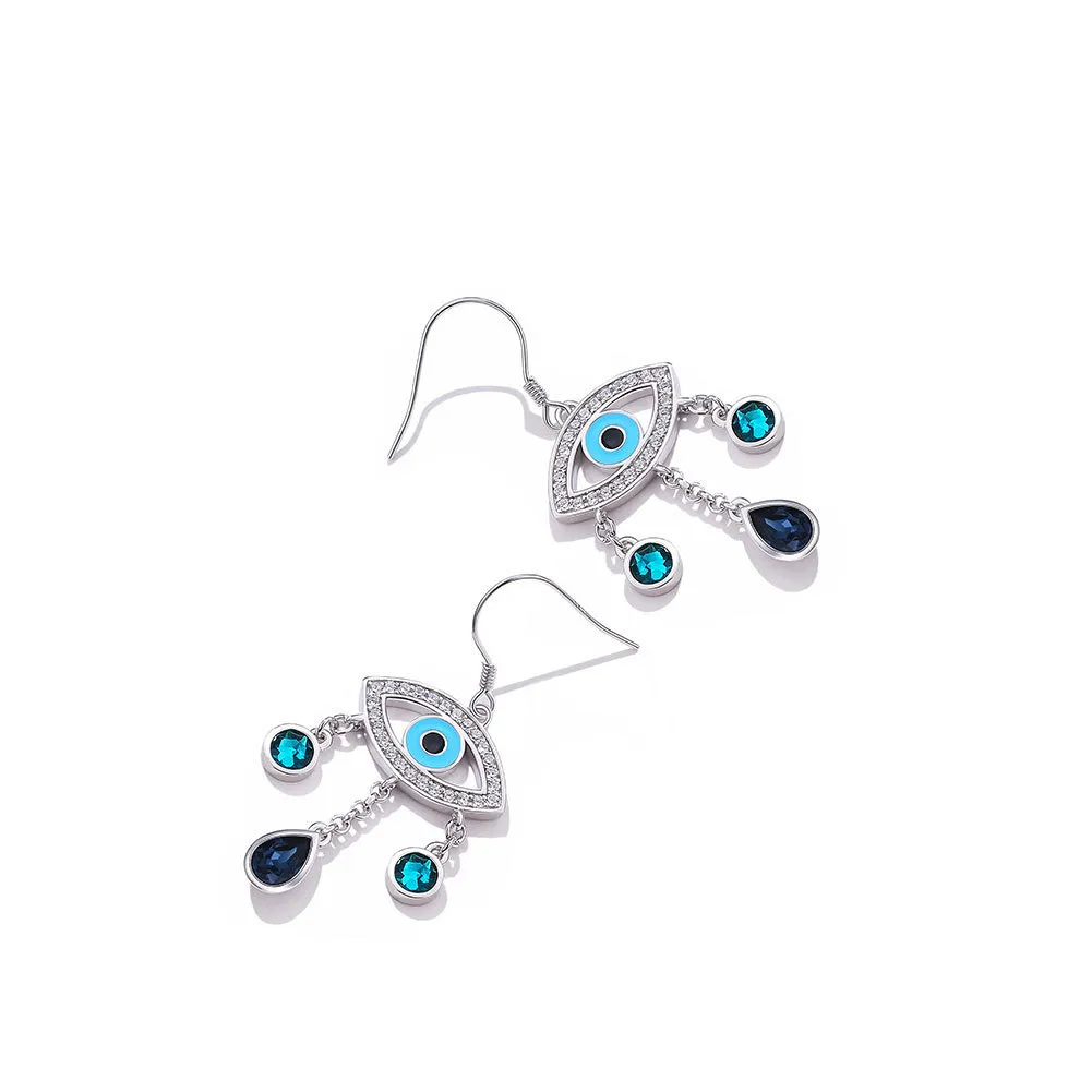 ZEMIOR 925 Sterling Silber Dämon Auge Wasser Tropfen Ohrringe Für Frauen Blau Österreich Kristall Romantische Jahrestag Geschenk