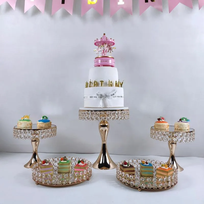 Diskplattor 6st Gold Mirror Metal Round Cake Stand Wedding Birthday Party Dessert Cupcake Pedestal Display Plate Home Decor335f