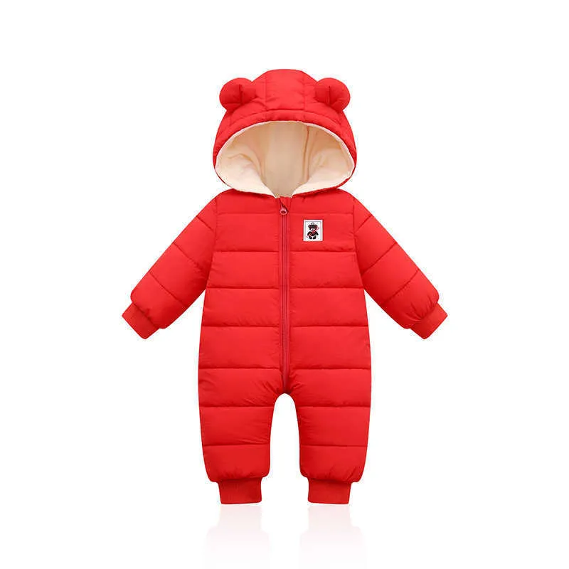 Ins hösten vinter barn overall födda baby pojkar tjock bomull jumpsuit för baby tjejer hooded romper spädbarn kläder 3-12m 210722