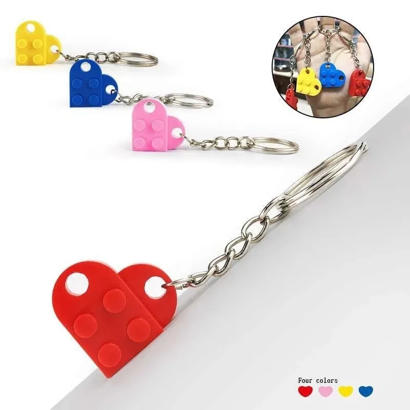 legoes brick heart keychain couple lovers BFF best friends charm jewelry gift trinket Key ring pendant for women men llavero