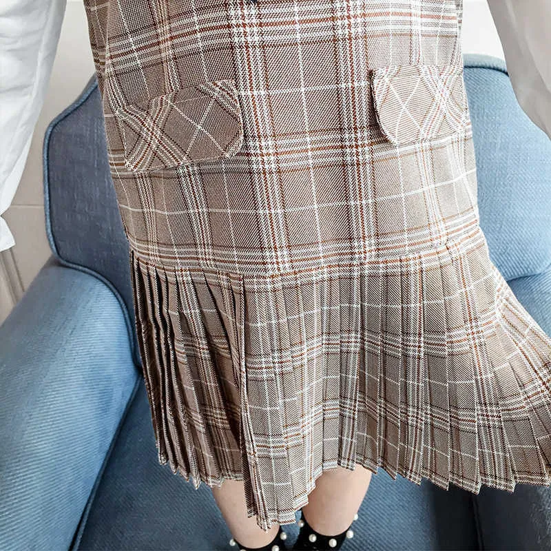 LIEBE DDMM Mädchen Kleider Herbst Mode Stil Umlegekragen Bogen Plaid Plissee Kleid Kinder Kleidung 210715