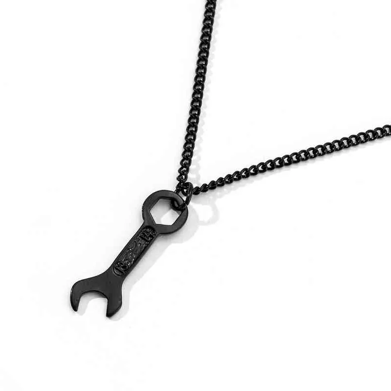 Nouveau mode clé noire outil pendentif collier hommes à la mode Simple chaîne en acier inoxydable hommes collier Hip Hop Rock bijoux cadeau G1206