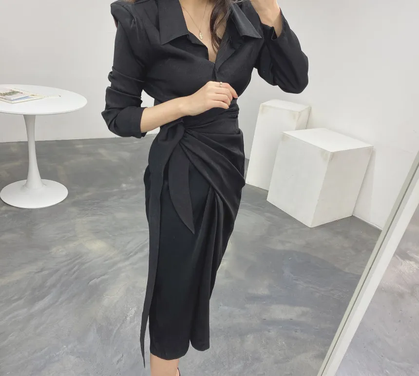 Spring Autumn Women Casual Eleagnt Lace-Up Slim Fashion Long Sleeve Shirt Dress 210520