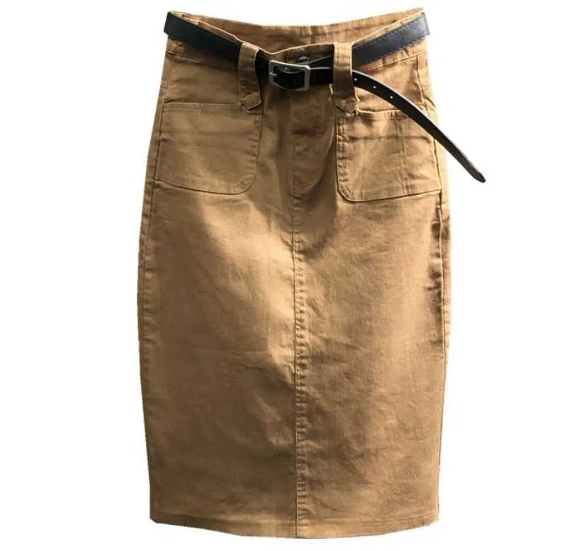 denim skirt women summer casual high waist pacakge hip split knee length ol jeans 210621