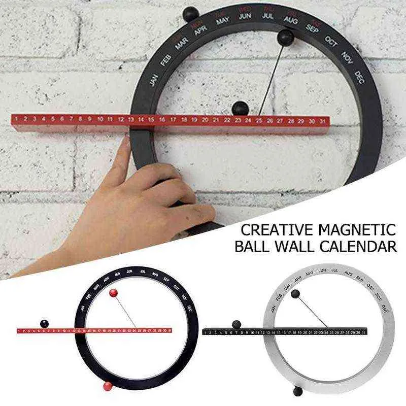 2019 Creative Magnetic Ball Clock Perpetual Wall Calendar Novelty Home Decor European Style Living Room Bedroom Ornaments H11042432676