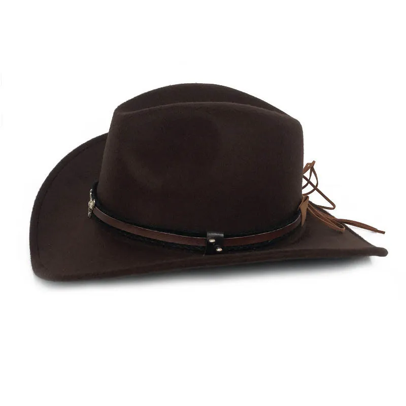 Fibonacci West Cowboy Hat Fashion Imitation Wool Felt Metal Bull Head Decoration Sombrero Western Men Women Cap 220302