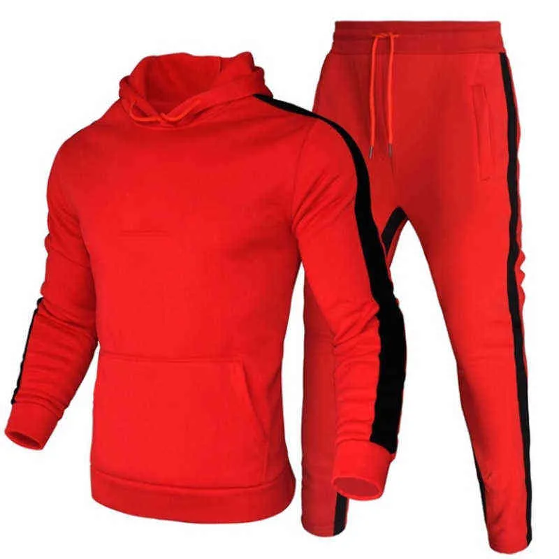 男性のための秋の冬のジョギングスーツのためのスーツを縞模様のパーカー+パンツカジュアルトラックスーツ男性スポーツウェアジム服スウェットスーツ211230