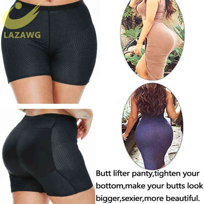 LAZAWG Butt Lifter Enhancer Shapewear Culotte Rembourrée Hanche Shaper Sous-Vêtements Cuisse Plus Mince Shorts Sans Couture 211218