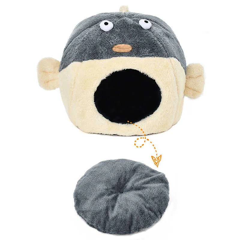 Poisson à grande bouche Pet Dog Cat Lit Intérieur Kitty House Doux Long Lit en peluche pour petits chiens Pliable Chat Produits pour animaux de compagnie Cama Gato 2101006