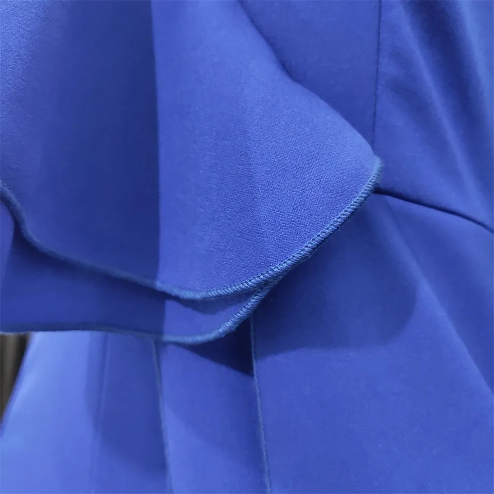 Een schouder sexy jumpsuit ruche partij vrouwen gelegenheid elastische lente zomer blauwe algemene slanke bodysuit vrouwelijke plus size XL 210416