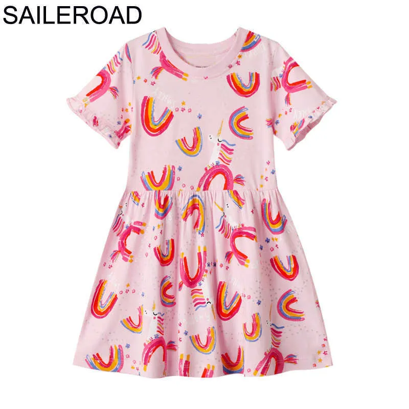 SAILEROAD Regenbogen Druck Kleid für Mädchen Kleidung Baumwolle kinder Party Kleid Baby Mädchen Kleidung Vestido Q0716
