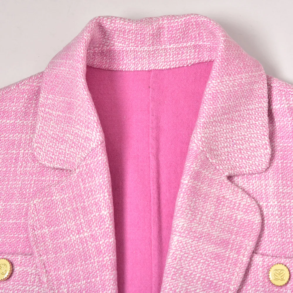 2022 Spring Long Sleeves Notched Lapels Pink Jacket French Style Solid Color Double Pockets Single-Breasted Wool Jackets Short Outwear Coats O277152