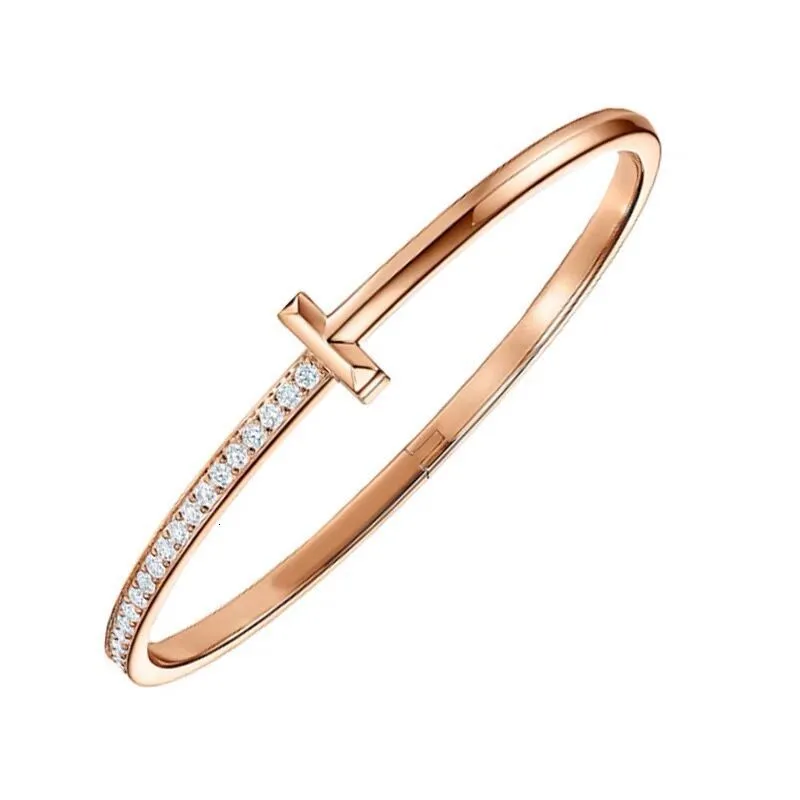 Bangles armband t Familie smalle versie T1 Semi Diamond Sterling Silver Series Ring Geplateerd 18K Gold Light Luxe Simple Rose 192K