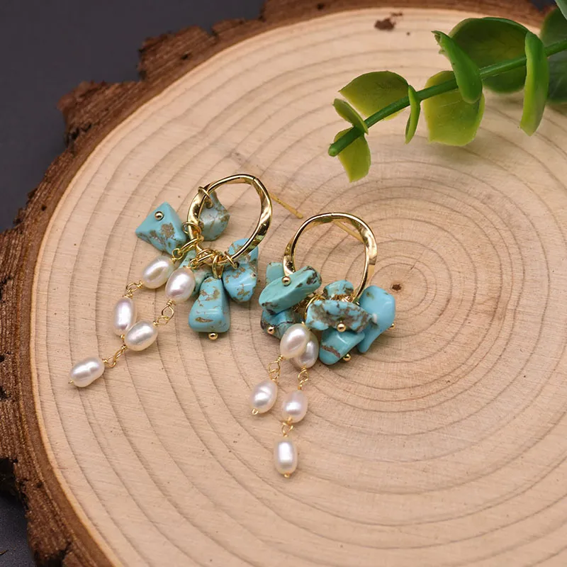 Natural Fresh Water Baroque Pearl Boho Dangle Earrings Vintage For Women Party Gifts Wedding Long Tassel Stone Earring Jewelry