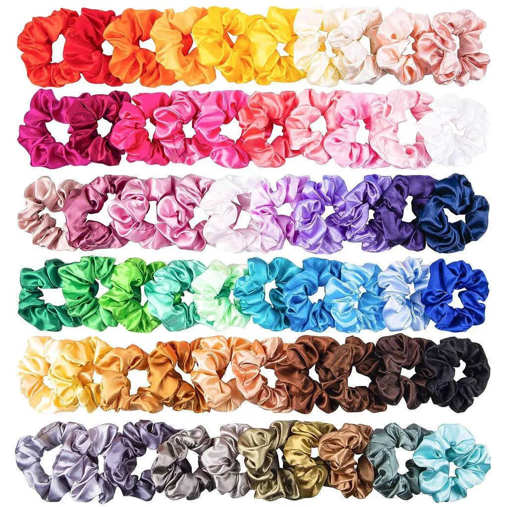 60 pz Moda Scrunchie Fascia capelli in raso di seta solida adatta donne o ragazze Coda di cavallo di alta qualità Chouchou Cheveux Femme X0722