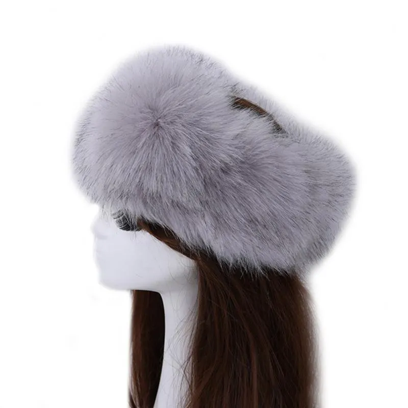 Зимняя густая лисья шерсть в форме круга, русская шапка, пушистая повязка на голову, женская меховая повязка на голову, меховая повязка на голову, широкий головной убор, аксессуары для лыжной шапки 2102954