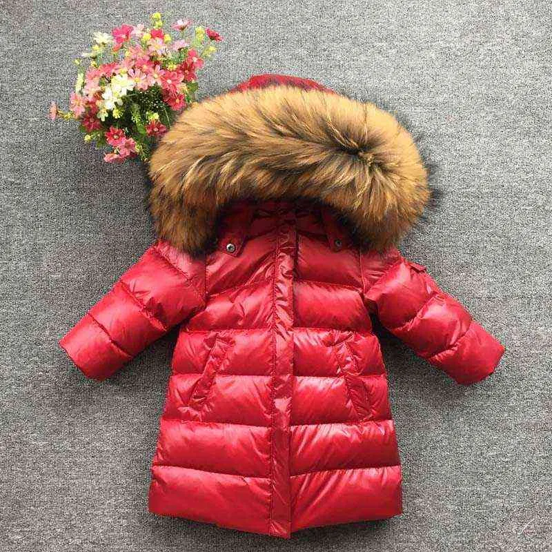 Children Girl boy Winter real fur thickened down jackets 90 Long Coat jacket overcoat 1-12Y baby kids clothing -30 outwear 211203