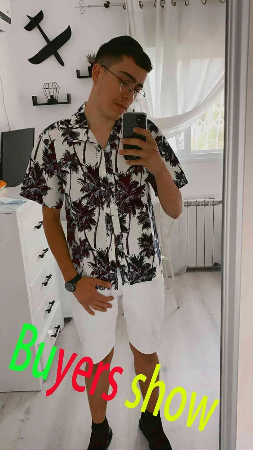 Palma Drukowana Hawajska Koszula na plaży Dla Mężczyzn Lato Krótki Rękawów 5xl Aloha Koszule Męskie Wakacje Wakacje Odzieżowa Koszulka 210522
