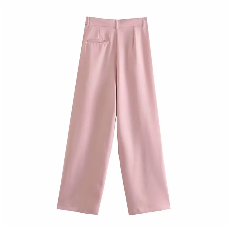 Kobieta spodnie różowe szerokie nogi kobiety wysoka talia mody biuro nosić spodnie spodnie 210430