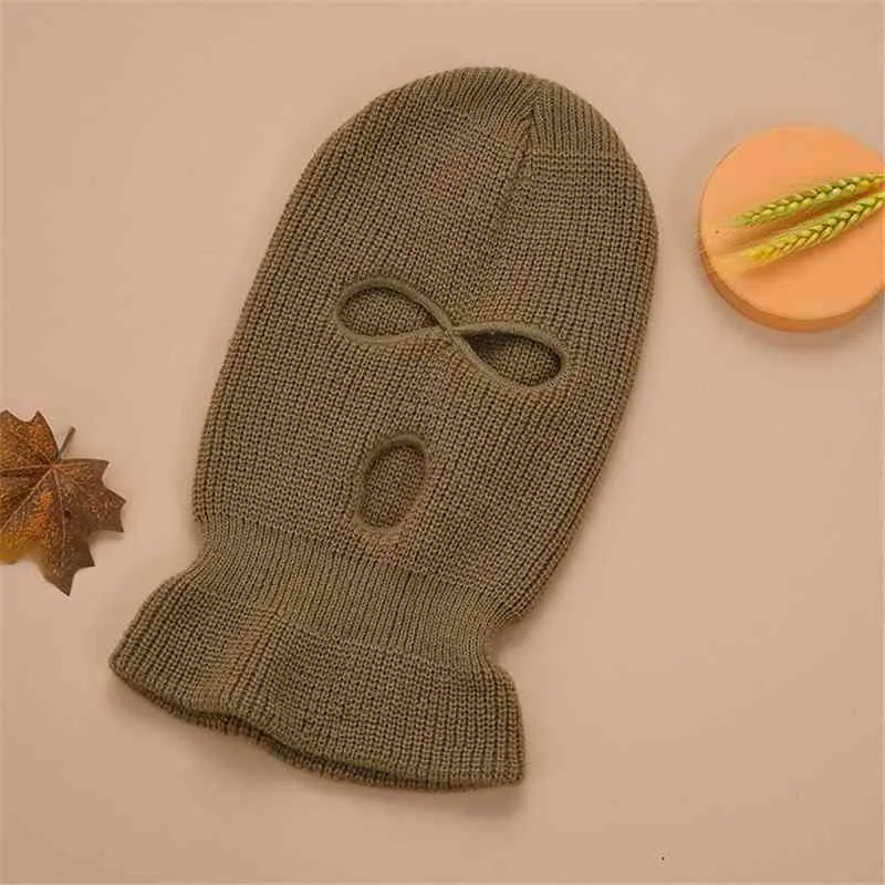 Полное лицо маска для лица три 3 лунка Balaclava вязаная шапка армия тактические CS зимняя лыжная велосипедная маска шапка шапка шарф теплые лица маски Y1229