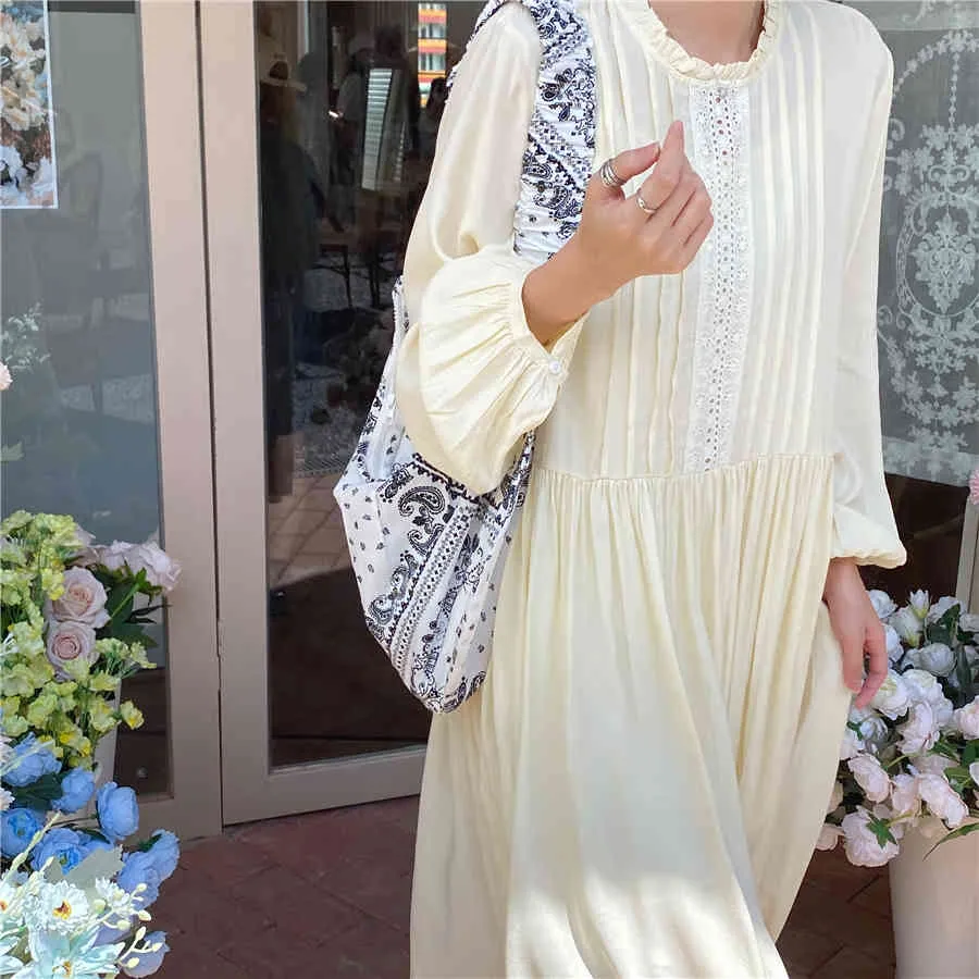 Elegance Lace Pleated Arrival Ruffles Vintage High Street Korean Retro Stylish Women Chic Long Dresses Vestidos 210525