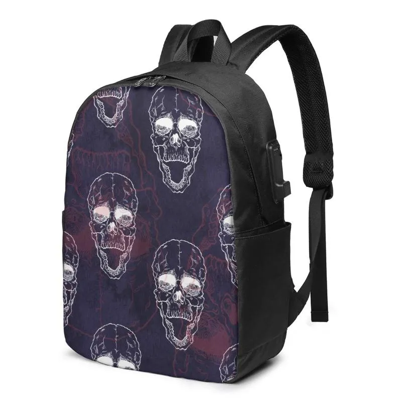 Mochila Vintage Barbershop Poster Barber Skull Mujeres Hombres USB Carga Escuela Bolsa Para Niña Niño Viaje Portátil Bookbag Daypack205E