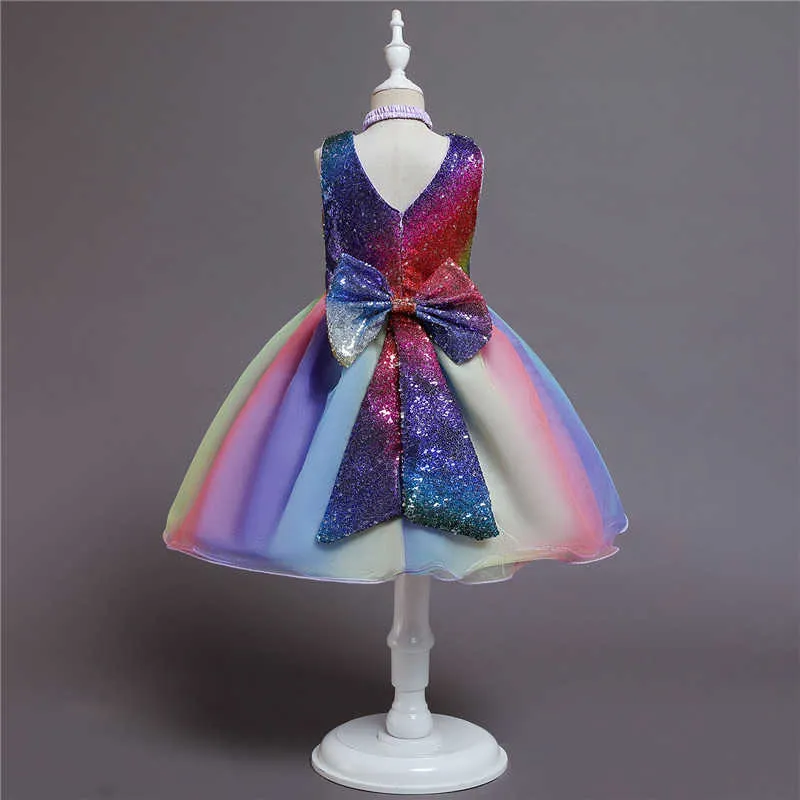 Robe de princesse arc-en-ciel à paillettes dégradées pour bébés filles, tenue d'été de 1 2 3 4 5 ans, fête d'anniversaire de mariage, grande robe de bal Q0716