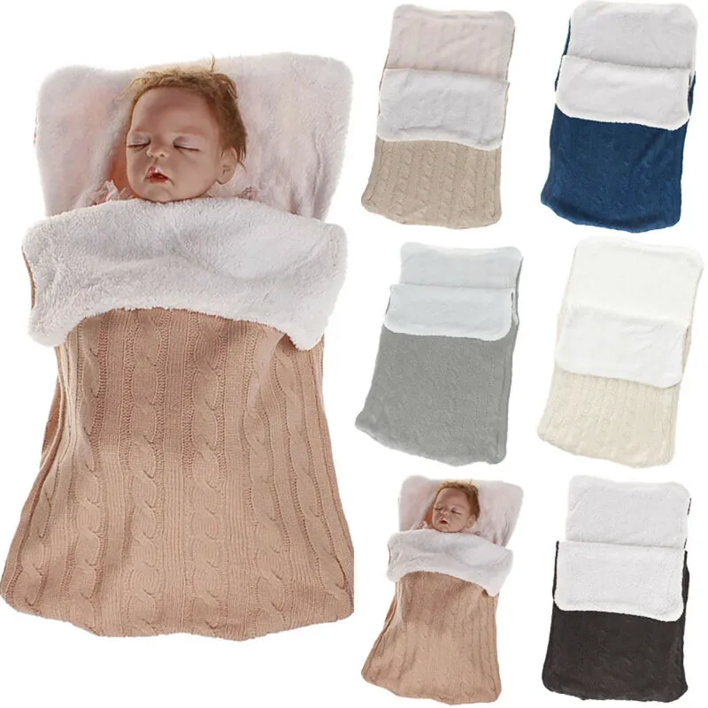 Bebê recém-nascido inverno carrinho envoltório cobertor footmuff grosso quente malha crochê swaddle sacos de dormir da criança pequeno bebê sono saco2429406902