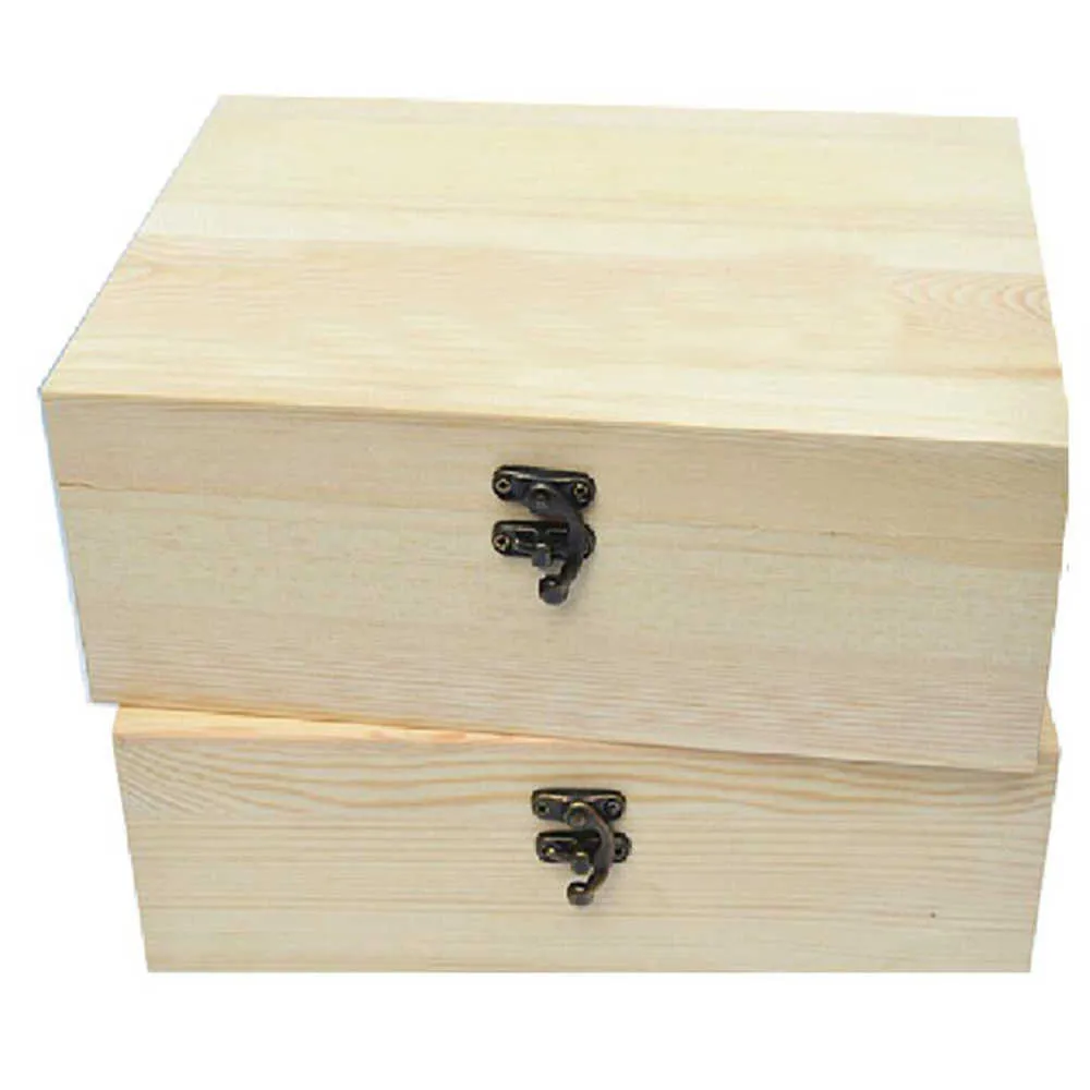 Strona główna Storage Box Natural Drewniane Z pokrywką Złoty Lock Pocztówka Organizator Handmade Craft Biżuteria Case Case Sprzedaż 210922