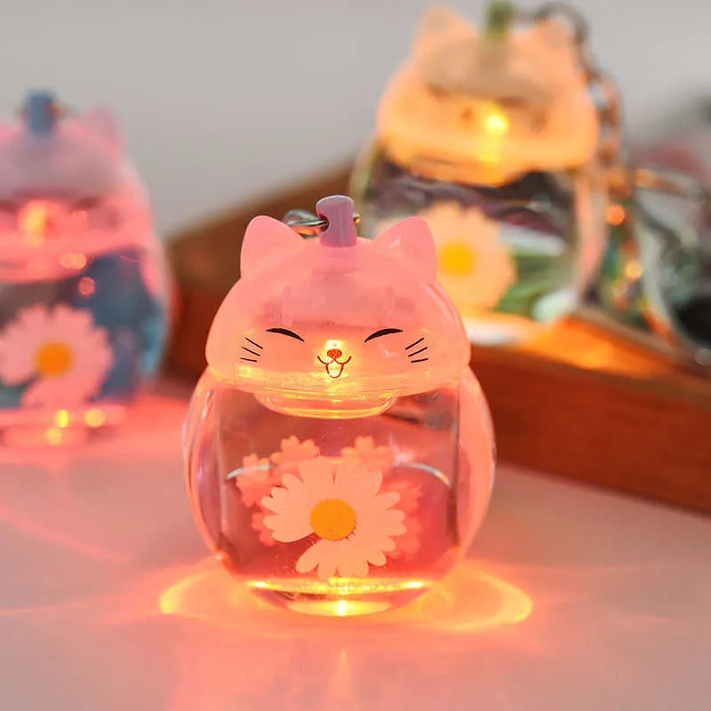 Luminescente Chaveiro Flutuante Gato Luz Acrílico Gatinho Chaveiro Líquido Jóias Casal Presente de Natal Chaveiro Bonito Chaveiros G112297