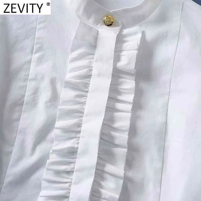 Zevidade Novas Mulheres Doce Agaric Lace Design Branco Smock Blouse Escritório Senhora Stand Colar Chique Camisas Negócios Femininas Negócios LS7692 210419