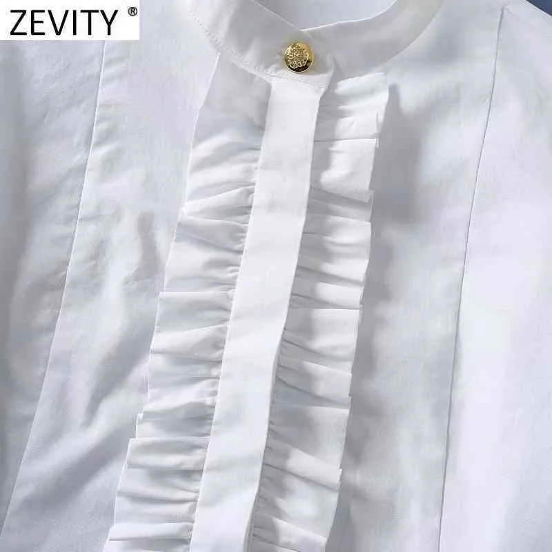 Zevity New Women Sweet Agaric Lace Design Vit Smock Blus kontor Lady Stand Collar Chic T Shirts Business Femininas Tops LS7692 210419