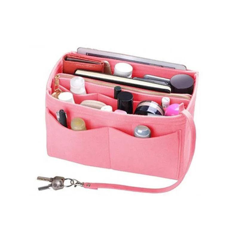 Felt Make Up Organizer For Travel Inner Purse Portable Cosmetic Bag With Zipper Makeup Handbag Toiletry Never Full Storage Bags217y