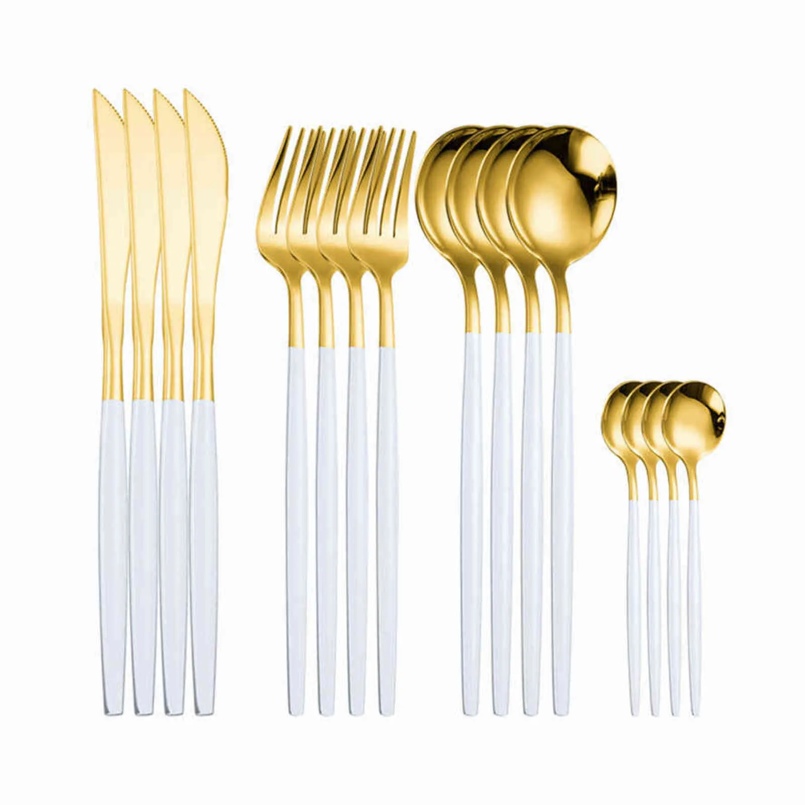 Conjunto de talheres de ouro branco Conjunto de cozinha silverware18 / 10 aço inoxidável faca de aço garfo colher de colher de chá mesa de mesa cair 211112