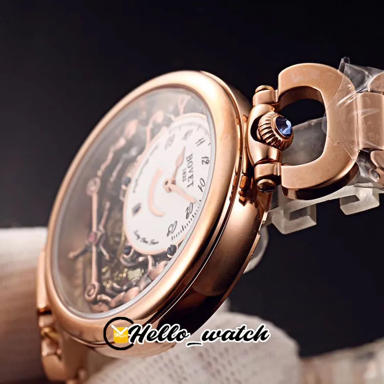 40 мм Bovet 1822 Tourbillon Amadeo Fleurie Часы Кварцевые мужские часы Черный скелетонизированный циферблат Стальной браслет из розового золота HWBT Hello Watch2781