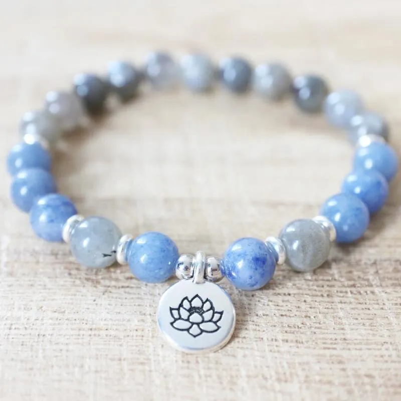 Perline, fili Manyue Design Women`s Labradorite Mala Bracciale Natural Brazil Blue Aventurine Energy Healing Crystals Jewelry